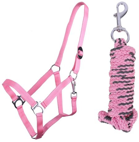 ARBO-INOX Halfter-Set Beginner de lux - Halfter + Führstrick - graue Akzente - verstellbar (Full Warmblut, Flamingo Pink)