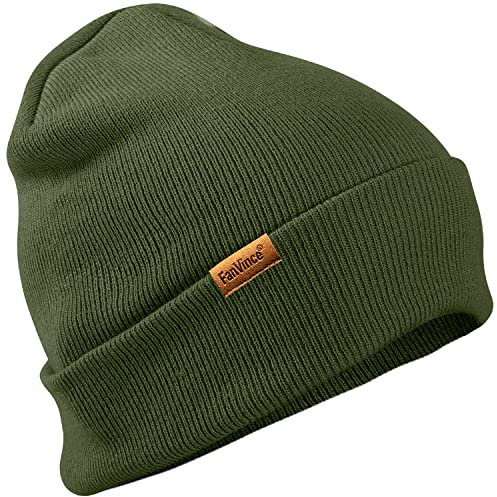 Mützen Herren Damen Thermo Baumwolle Strickmützen Vans Winter Cap Hut Beanie Haube Olivgrün