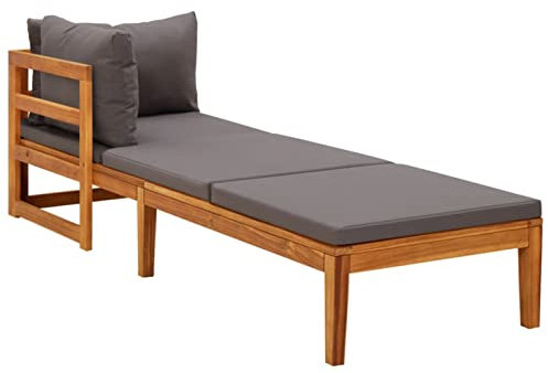 ZJHESXV Sonnenliege mit 1 Armlehne Gartenliege Holz Lounge Sessel Outdoor Sonnenliegen Dunkelgrau Saunaliege Holz Gartenmöbel Strandliege Massivholz Akazie