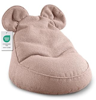 Gutekissen® Kinder Sitzsack „Miki“ mit Ohren - Bequem, Montessori Sitzkissen für Kinderzimmer (Rosa,68/68/50 mit Ohren)