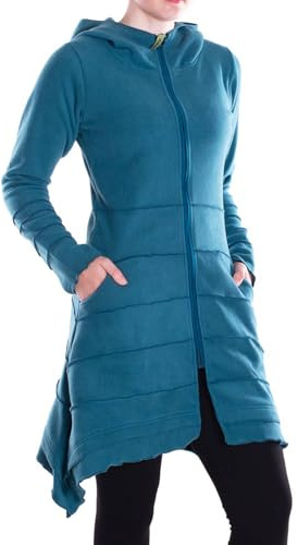 Vishes - Alternative Bekleidung - Damen Kapuzenjacke lang Elfen Zipfel-Jacke Fleece Übergangsjacke-n türkis 36