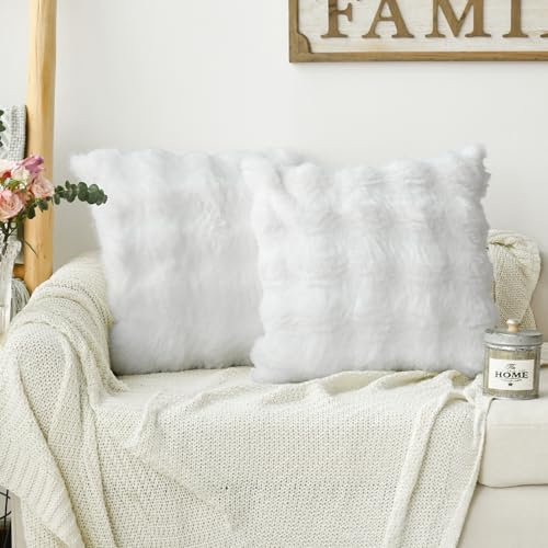 Artoid Mode Creme Weiß Weich Künstliche Pelz Blasen Puffy Kissenbezüge 2er Set, 50x50 cm Flauschig Plüsch Samt Zierkissenbezug Sofa Schlafzimmer Deko