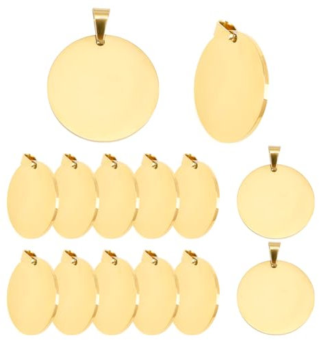 DELORIGIN 12 piezas doradas troqueladas redondas de metal colgante de acero inoxidable grabado en bruto de 25 mm para collares de mascotas, identificación, placas de nombre, fabricación de joyas,