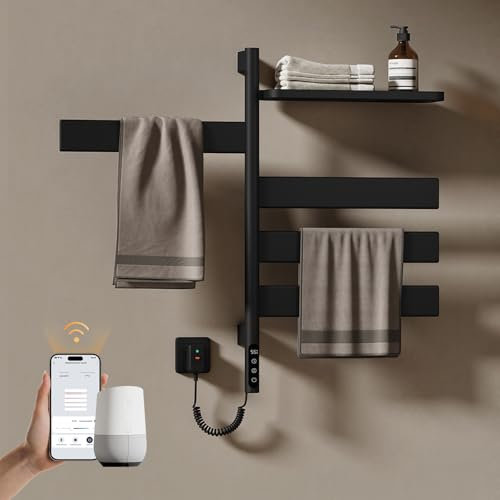 EMKE Handtuchheizkörper Elektrisch 76 x 45 cm, WiFi Smart Thermostat elektrischer Badheizkörper, 180° Drehung Handtuchwärmer Elektrisch für Alexa und Google Home und APP Schwarz 120W