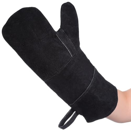 Veemoon Gants de soudure isolés en cuir de vache de haute qualité, résistants à la chaleur, résistants au feu, multi-usages pour poêle, gril, barbecue