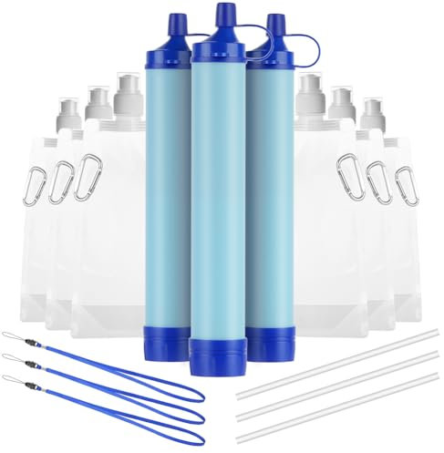 HOTUT 4000L Filtro Acqua Personali, 3 Pezzi Mini Portatile Purificatore Acqua Filtri Filtro per L'acqua Filtri d'Acqua da Campeggio, Filtro Acqua da Esterno per Emergenze Rimuove il 99,99% dei Batteri