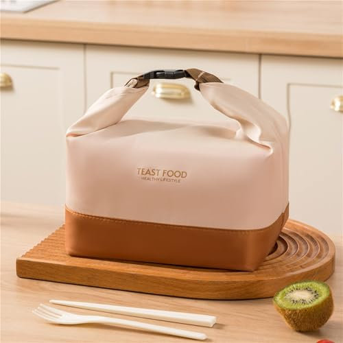 UUE Kühltasche Klein, Lunchtasche, Faltbare Isoliertasche, Thermotasche mit Folienfutter, Lunch Bag für Unterwegs, Arbeit, Schule, Ausflug Lebensmitteltransport-Braun