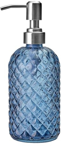 Glass Soap Dispenser with Pump, 400ml Refillable Hand Soap Dispenser, Visible Non Slip Lotion Bottle for Essential Oil, Dishwashing Liquid, Shampoo, Shower Gel