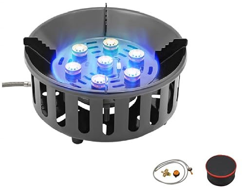 JDBDU Hornillo de gas para camping, 21000 W, isobutano, butano, gas licuado con adaptador, tubo de conexión y bolsa de transporte, quemador de cocina portátil para camping, senderismo y fiestas