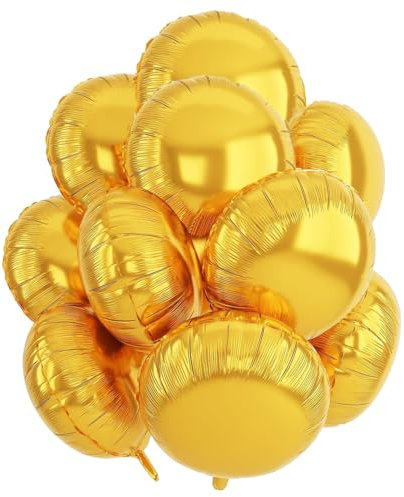 Runde Folienballons Gold, 10 Stück 18 Zoll Golden Rounder Folien Luftballons Rundluftballons Heliumballon Round Ballons für Geburtstag Babyparty Hochzeit Verlobung Dekorationen