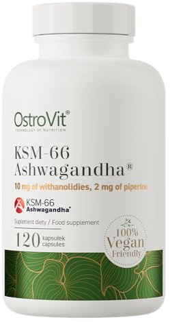 OstroVit KSM-66 Ashwagandha® VEGE | 120 Kapseln | 200 mg Ashwagandha Extrakt | 5% Withanolide | Vegan | Hochwertiger Wurzelextrakt | Nahrungsergänzungsmittel
