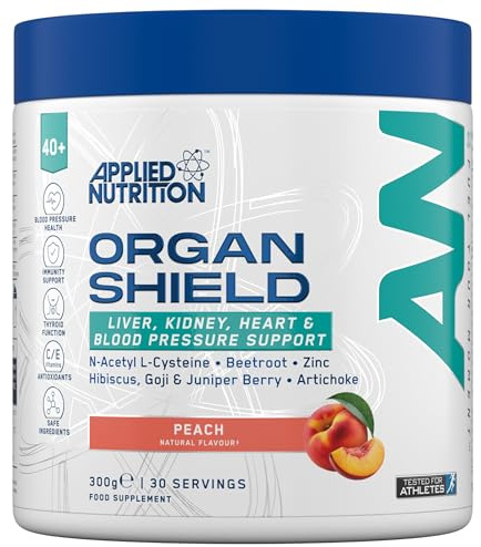 Applied Nutrition Organ Shield for Over 40s | Antioxidant Support, Choline, CoQ10, Selenium & Botanicals | Informed Sport – Peach (300g – 30 Servings)