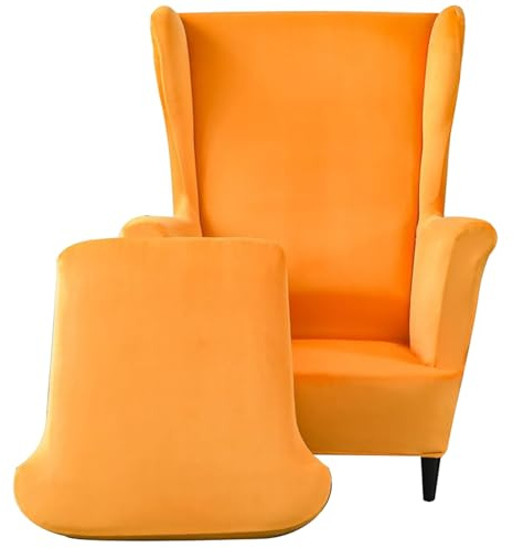 QOEUIUJ 2-Teilig Ohrensessel Überzug, Sessel-Überwürfe Ohrensessel Mode Einfarbig Samt Schonbezüge Bezug Sesselhusse Strandmon Tiger Stuhlbezug mit Armlehne Hohe Rückenlehne(Orange)