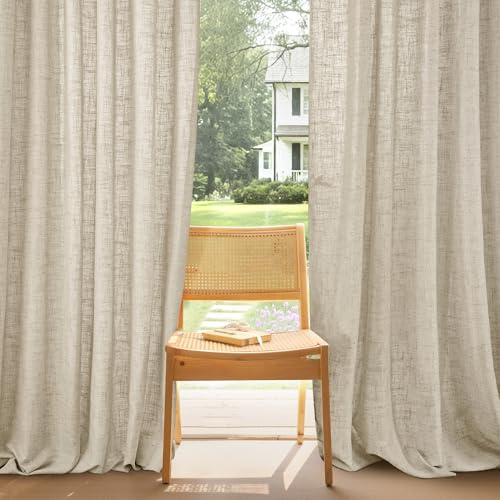 PONY DANCE Leinenvorhang Halbtransparent Wohnzimmer Gardinen für Schiene | 1er Set, H245 x B300 cm, Beige, 220g/m², Dicht, Schwer, Leinen, Extra Breite Vorhänge, mit Kräuselband, für Schlafzimmer