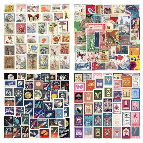 Vintage Space Books Stamps Stickers 200pcs Retro Stamps for Laptop Scrapbooking Mirrors Notebooks Travel Case Sticker