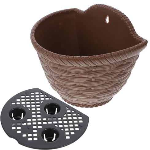 Pot de Fleurs Effet Osier Suspendu Mural en Plastique pour Jardin Extérieur | Couleur Café, Trou de Fixation, Style Frais et Moderne, pour Fleurs Séchées, Gain de Place