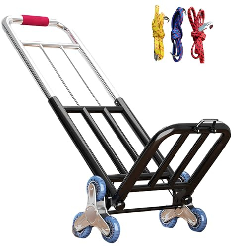 Carrello pieghevole per salire le scale, carrello a 6 ruote con manico telescopico, carrello mobile resistente per carico e scatole