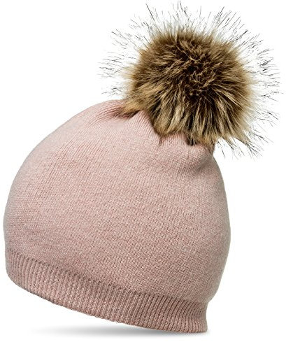 Caspar MU187 elegante Damen Feinstrick Mütze Bommelmütze mit Fellbommel, Größe:One Size, Farbe:rosa