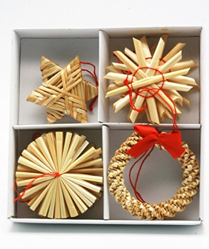 Geschenkestadl 100 Weihnachtsanhänger Stroh Anhänger (Kranz Sterne)
