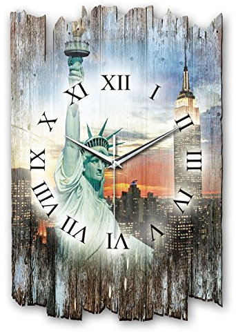 Kreative Feder Designer Wanduhr New York aus Holz Größe 40x27cm - Wanduhr im Landhaus-Stil Shabby-Style Made in Germany leise ohne Ticken (New York, leises Quarzuhrwerk)