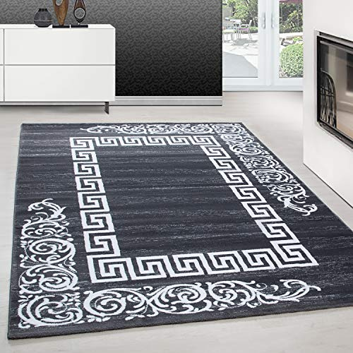 Teppium Moderner Kurzflor Teppich Wohnzimmer 160x230 cm Grau - Flauschiger Teppich Waschbar, Mäander-Design, Pflegeleicht, Weich - Ideal für Schlafzimmer, Esszimer und als Küchenteppich