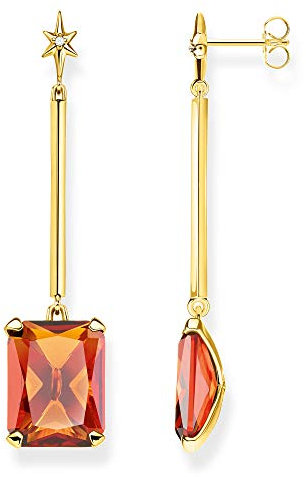 Thomas Sabo Damen-Ohrringe Oranger Stein mit Stern 925 Sterlingsilber gelbgold vergoldet H2071-971-8