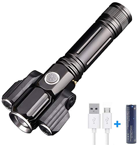 LED-Taschenlampe, WASAGA Wasserdichte, zoombare, wiederaufladbare Taschenlampe in Schutzart IP65 (für Camping, Wandern und Notfälle) mit 1200 Lumen Helligkeit, 4 Lichtmodi und 18650 Batterie