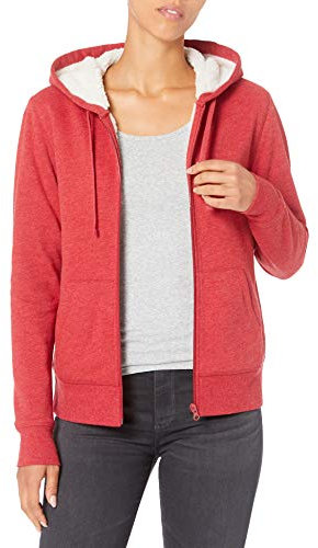 Amazon Essentials Giacca con Cappuccio a Cerniera Intera in Pile Foderata in Sherpa (Taglie Forti Disponibili) Donna, Rosso Puntinato, XXL