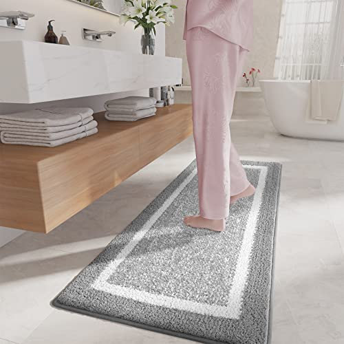 COLOR&GEOMETRY Lange Badteppiche rutschfest Waschbar- 60 x 150 cm Absorbierende Badvorleger Weiche Badezimmerteppich Badematte für Badezimmer, Dusche, Badewanne, Waschküche (Grau)