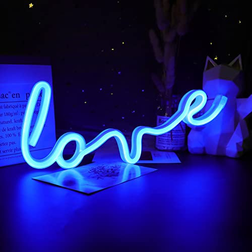 ENUOLI Blue Neon Light Love Light up Sign Neon Signs for Wall Art Decorative Wall Light USB/Battery Operated Neon Night Light for Girls Bedroom Neon Love Sign for Wedding Birthday Party