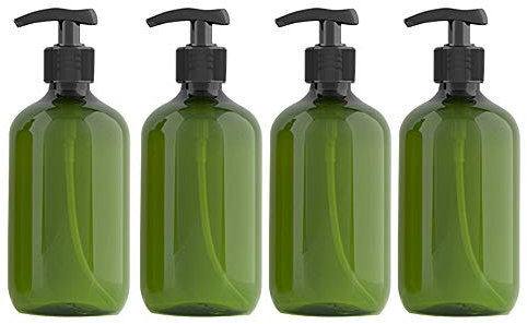 Kitchnexus, Botellas de plástico con Bomba para loción, champú, Gel de Ducha, Crema para Manos, 300 ml, Color Verde y marrón, Lote de 4 Unidades