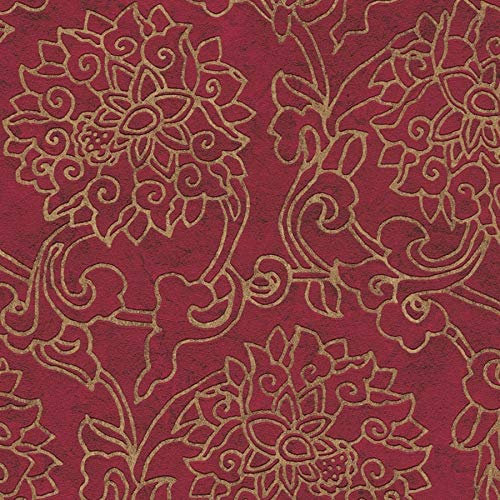 Asian Fusion Red and Gold Wallpaper Embossed Textured Vinyl Paste The Wall
