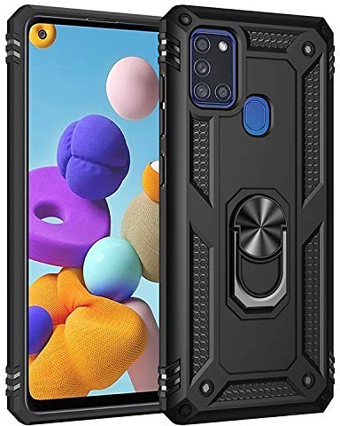 BestST Hülle für Samsung Galaxy A21S + schutzfolie,Handyhülle für Samsung A21S Cover,Armor Stoßfest TPU PC Schutzhülle Ringhalter Handytasche Case für Samsung Galaxy A21S Handy Hüllen,Schwarz