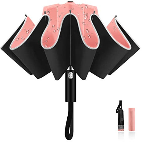 LAMA Regenschirm 105cm Taschenschirm Sturmfest Automatik Golfschirm mit Reflexstreifen 10 verstärkte Glasfaser Rippen 210T Winddicht Nylon Schirm Anti-UV Reiseschirm Klappschirm Pink