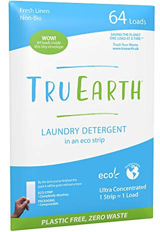 Tru Earth Eco-Strips Laundry Detergent Strips 64 Loads. No Plastic Packaging, Ultra-Concentrated, Pre-Measured Strips, Easy Storage. Great for Machine & Hand Washing, Fresh Linen
