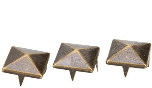 BORDSTRACT 100 Stück Quadratische Nieten Metall, 12mm Bronze Dekorationsniet Punkniet Studs Pyramiden Spike Nieten Set für Taschen, Leder, Kleidung, Schuhe, Kunsthandwerk, DIY Spikes, Punkte