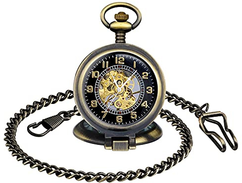SUPBRO Damen Herren Taschenuhr Analog Mechanische Kettenuhr Uhr Pocket Watch mit Halskette Pullover Kette Stahl