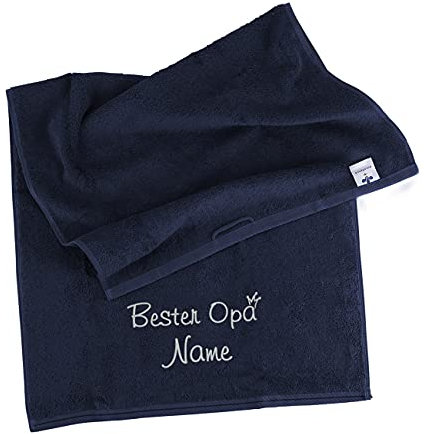 Herz & Heim® Handtuch Bester Opa mit Namen Bestickung, Blau, 100% Baumwolle, 500g/m² 70 x 140 cm