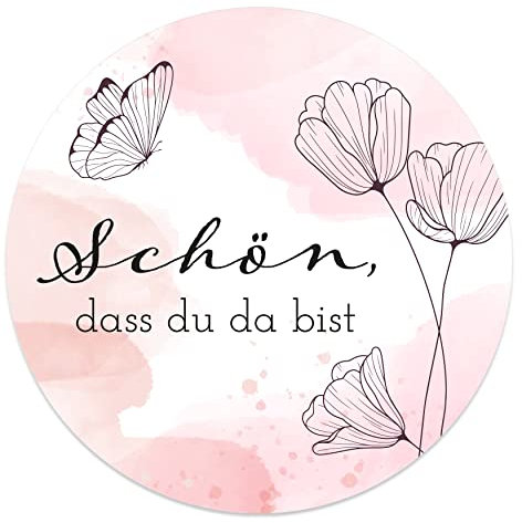 Aufkleber Schön dass du da bist 4,5 cm - Hochzeit Sticker ideal für Gastgeschenk in vielen verschiedenen Designs (20x Stück, Schmetterling)