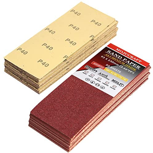Mojucraft 50 Blatt Schleifpapier, Schleifpapier Set 40/80/120/180 Körnungen Schleifpapier Schmirgelpapier für Holz Metall 93mm x 230 mm Schmirgelpapier Blätter geschnitten für den Einsatz