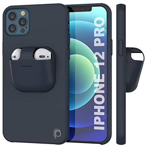 Punkcase iPhone 12 Pro Airpods Case Holder (CenterPods Series) | Slim & Durable 2-in-1 Cover Designed for iPhone 12 Pro (6,1 Zoll) | Schützt Ihr Telefon & bewahrt Ihre AirPods Gen 1 & 2 [Blau]