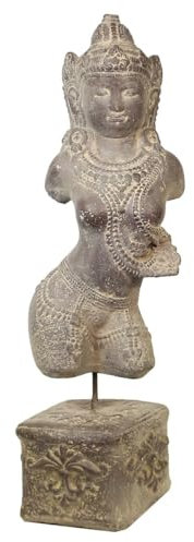 Oriental Galerie Devi Dewi Göttin Statue Figur Skulptur Sita Torso Büste auf Sockel Garten Stein Deko Gartenfigur Hindu Lavasand Steinguss Frostsicher 60 cm