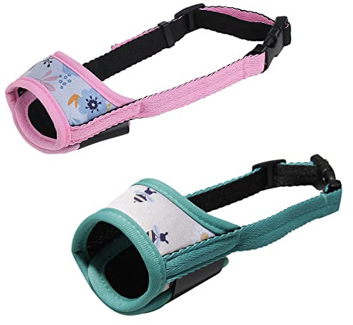 Avaner 2 PCS Maulkorb für Hunde, Weich Atmungsaktiv Mesh Hundemaulkorb aus Polyester, Leichte Hund Maulkörbe Verhindert Bellen, Beißen und Kauen Rosa + Grün (Größe S)