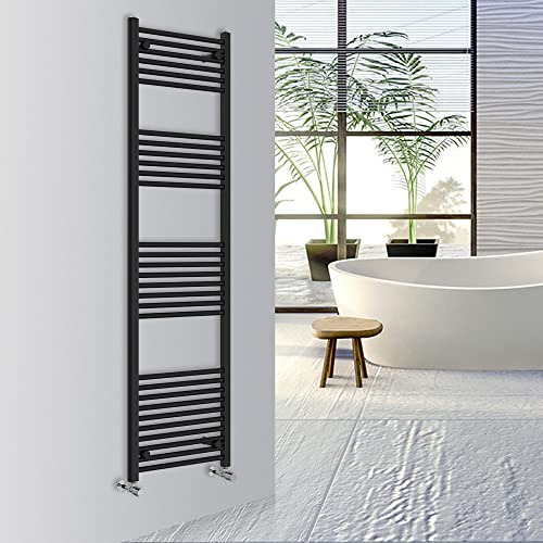 Warmehaus Straight Bathroom Heated Towel Rail Warmer 1800x500mm Black | Central Heating Bathroom Ladder Radiator, 1.5mm Premium Mild Steel, Wall Mounted, Durable Finish, For Kitchen, Living Room