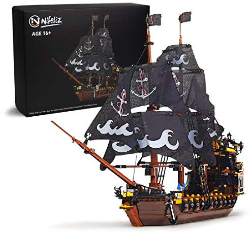 Nifeliz Piratenschiff Klemmbausteine, Black Piraten Schiff Segelschiff Bauspielzeug, Piraten Geschenk für Erwachsene und Jugendliche (1334 Teile)