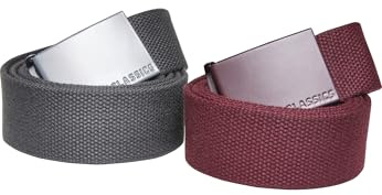 Urban Classics Unisex Gürtel Colored Buckle Canvas Belt 2-Pack bordeaux/charcoal L/XL