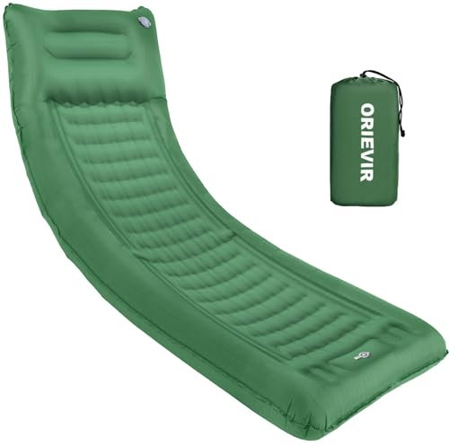 ORIEVIR Isomatte Camping, 12CM Verdicktes Aufblasbare Matratze mit Kissen und Fußpumpe, Ultraleichte Luftmatratze Schlafmatten für Wandern Reisen, Dick Outdoor Isomatte für Strand Zelt Trekking