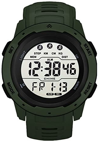 Alomejor Digitale Sportuhr f¨¹r Herren - wasserdichte Uhr mit Dualzeit, PU-Kunststoffarmband, Outdoor-M?nner & Studenten, Gr¨¹n Wellenl?nge 510-532 nm