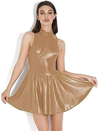 Summer Sleeveless Skater Mini Dress Casual Pleated Dress,Rose Gold,Small