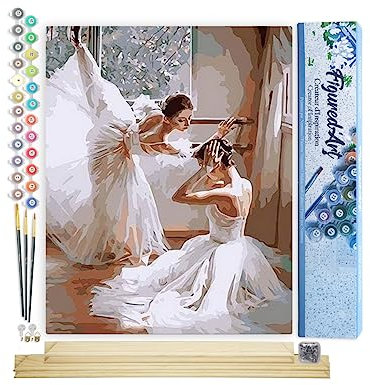 Figured'Art Peinture par Numéro Adulte Futures Ballerines - Activité Manuelle Kit de Loisir Créatif DIY Numéro d'Art Complet - 40x50cm avec châssis en bois à monter